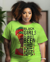 Women's Large Size Retro Casual Black Girls Graffiti Short Sleeve Shorts Suit